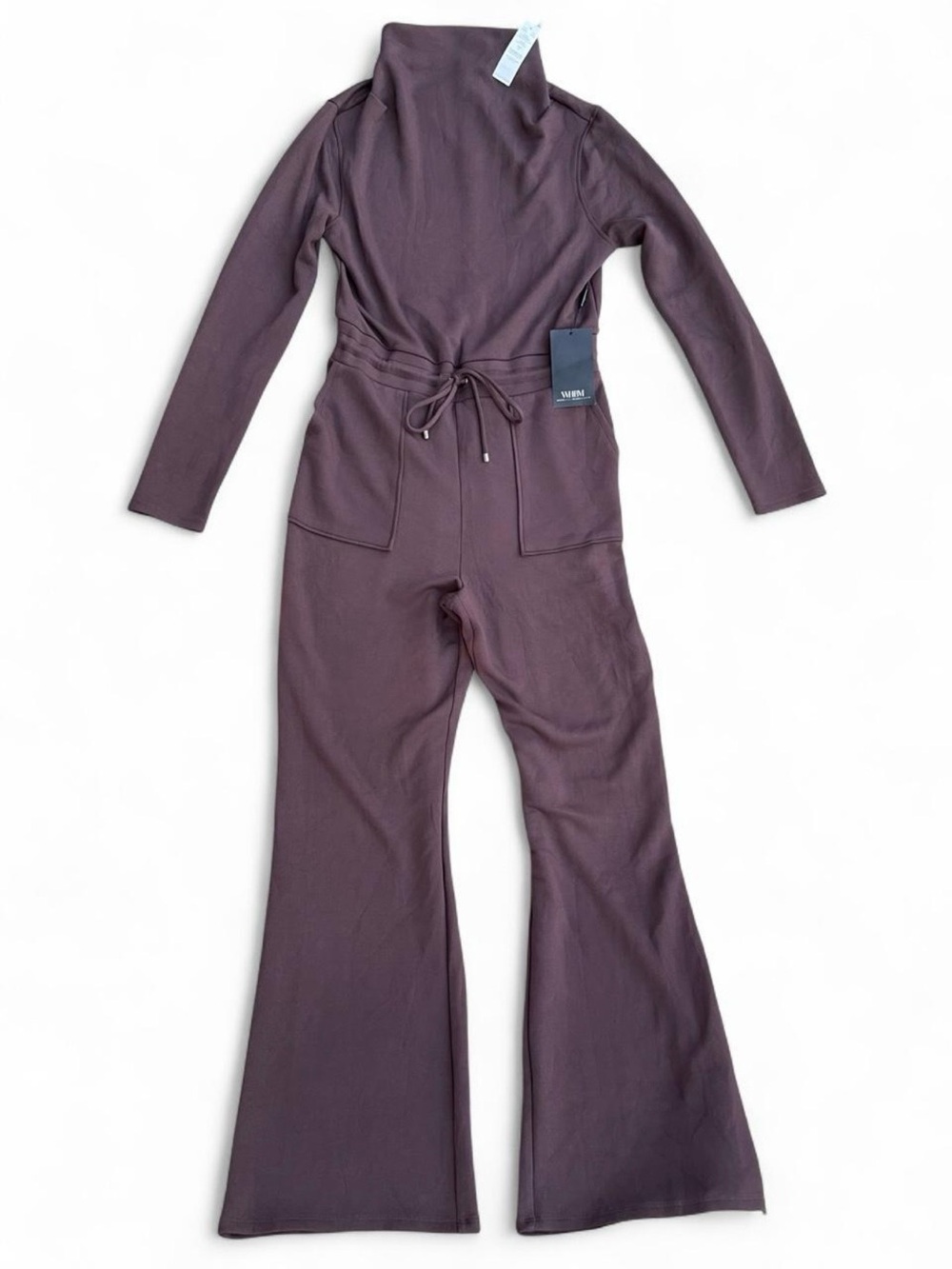 White House Black Market NWT Mock Neck Tie Jumpsuit Espresso Martini Brown Flare